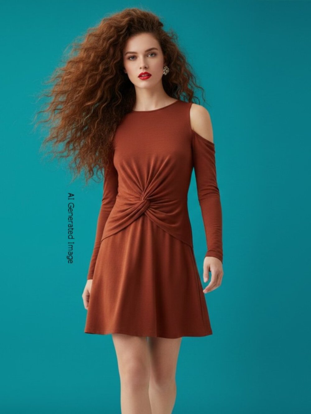 Superdown Cold Shoulder Mini Dress  - Rust - Size S